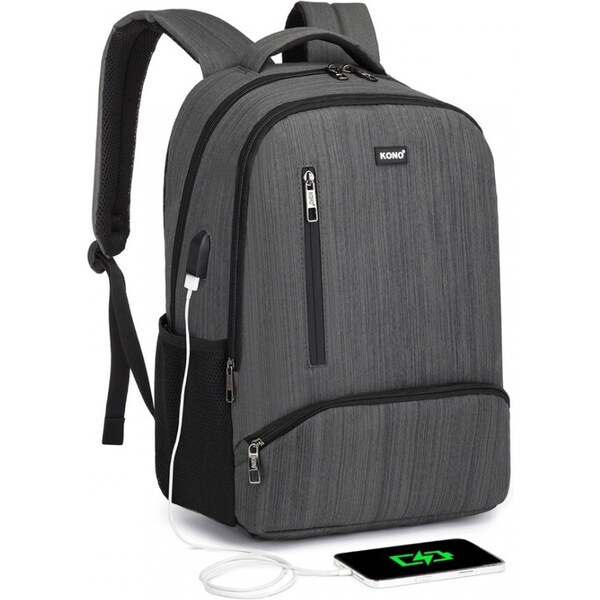 Batoh - KONO priestranný s usb nabíjacím portom, šedý 46493682