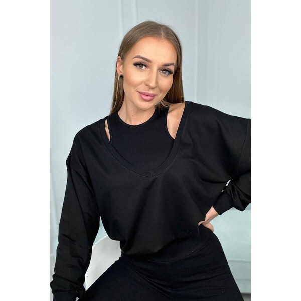 MladaModa 3-dielny set mikina + top + legíny model 9441 čierny 46535237