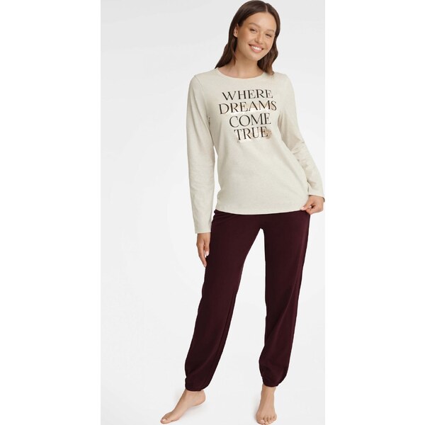 HENDERSON LADIES Béžovo-vínové dámske pyžamo Gracy so zlatou potlačou 46536417