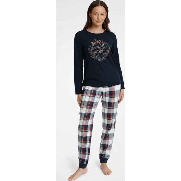 HENDERSON LADIES Tmavomodré kárované dámske vianočné pyžamo - Merry 46536421