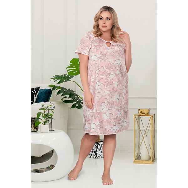 Italian Fashion Dámska bavlnená nočná košeľa s kvetmi Alia lososová, 46547004