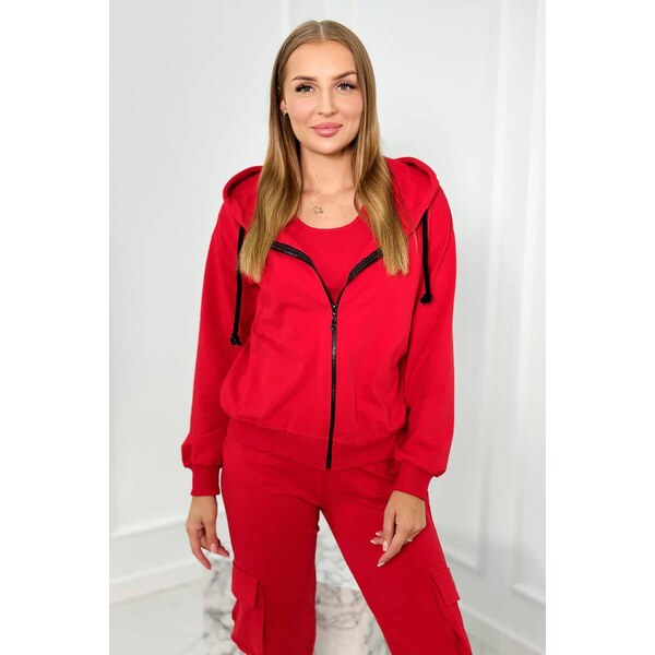 MladaModa 3-dielna súprava mikiny, topu a teplákov model 9588 červená 46552260