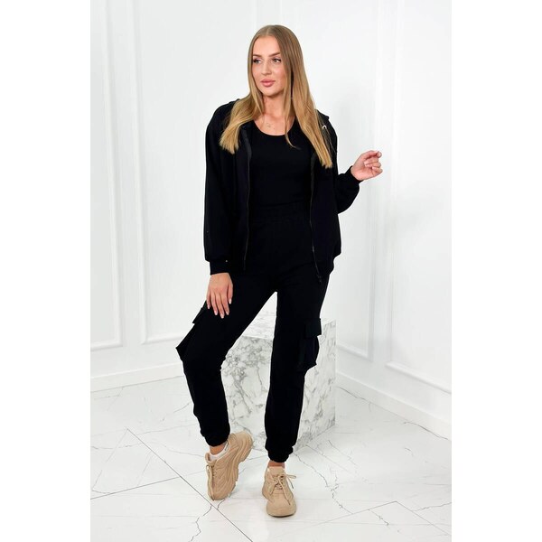 MladaModa 3-dielna súprava mikiny, topu a teplákov model 9588 čierna 46552264