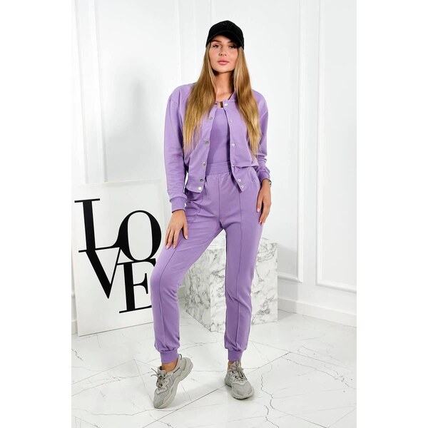 MladaModa 3-dielna súprava mikiny, topu a legín model 7161 farba lila 46552328