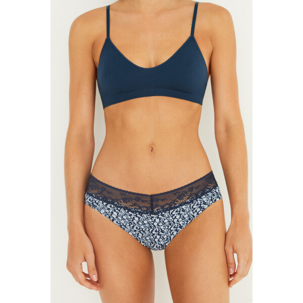 womensecret Bavlnené široké nohavičky so stredne modrou potlačou 46571451