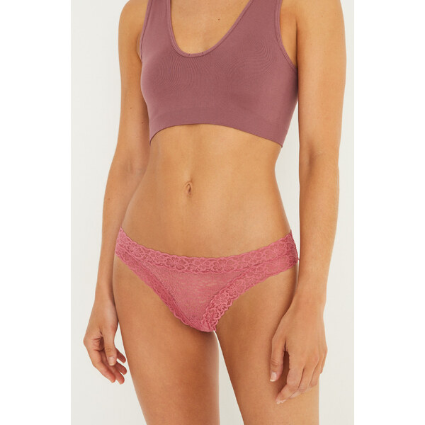 womensecret Klasické ružové čipkované nohavičky 46571455
