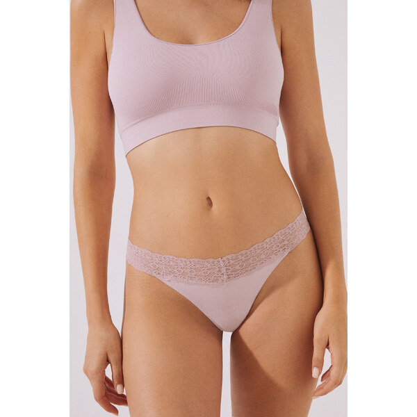 womensecret Ružové tangá z mikrovlákna s čipkou 46571463