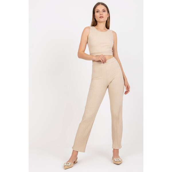 MladaModa Crop-topová súprava blúzky a nohavíc model 58782 béžová 49210504