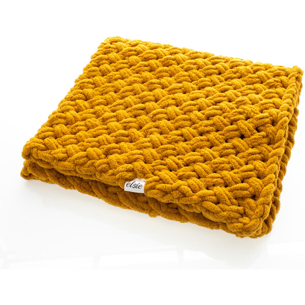 Elsie Puffy deka - teplá pletená horčicová 56925444