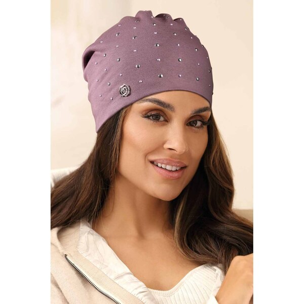 KRUMLOVANKA Bavlnená dámska čiapka so striebornými kamienkami W-0651 63302593