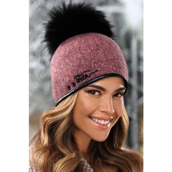 KRUMLOVANKA Zimná dámska čiapka s brmbolcom W-0695/242M ružový melange 66882157