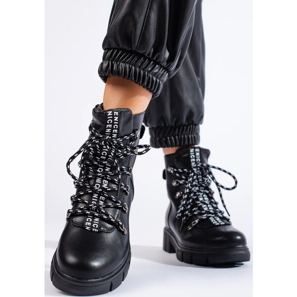 BASIC ČIERNE WORKERY NA PLATFORME HX22-16284B 27349493