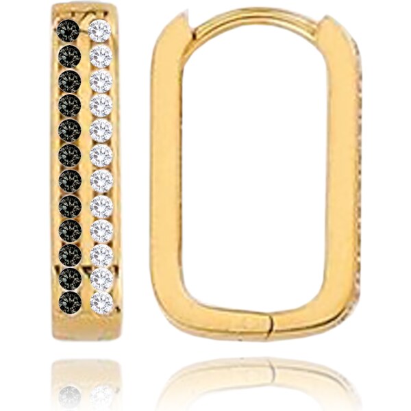 OLIVIE MINET Zlaté náušnice obdĺžniky s čiernymi a bielymi zirkónmi Au 60964896