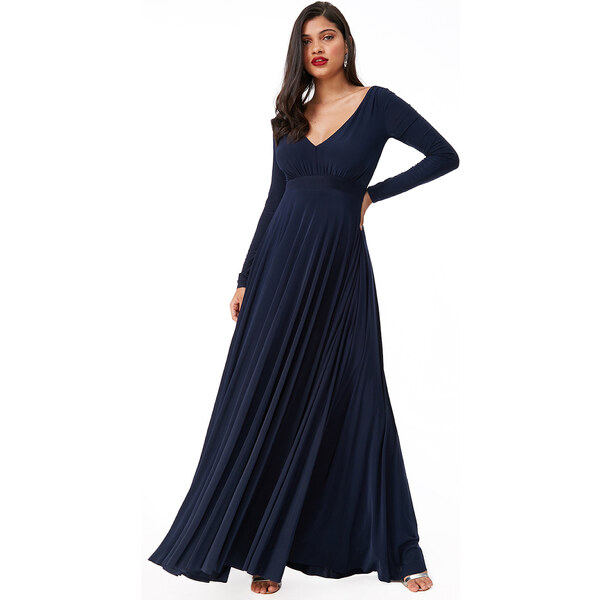 miadresses.sk Tmavomodré dlhé spoločenské šaty s rukávmi 46667772