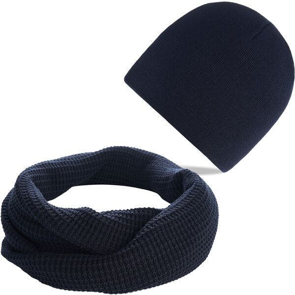 Paolo Peruzzi Pánska súprava čiapka + nákrčník ZES-26-DB | tmavomodrá 46668256