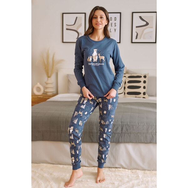 Doctor Nap Vianočné dámske pyžamo Deep Blue tmavomodré, Farba 46697727