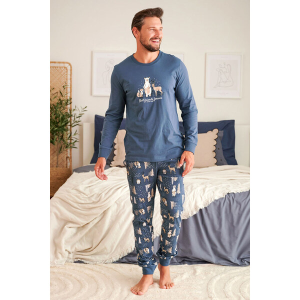 Doctor Nap Vianočné pánske pyžamo Deep Blue tmavomodré, Farba 46697728