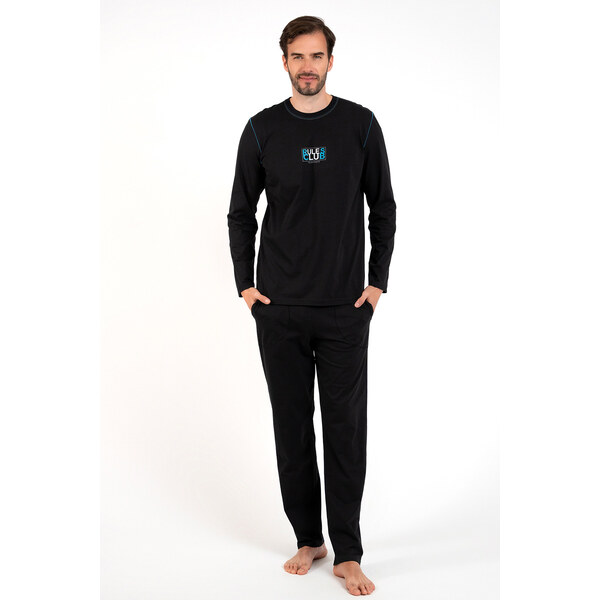 Italian Fashion Pánske bavlnené pyžamo dlhé Club čierne, Farba čierna 46708328
