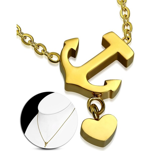 Ligot Retiazka s príveskom- kotva a srdiečko, chirurgická oceľ, zlatá 46719733