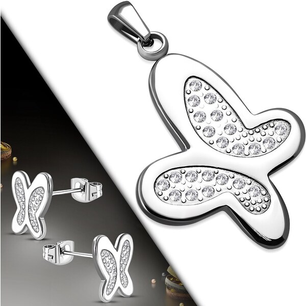 Ligot Set náušníc a príveska z chirurgikej ocele - MOTÝĽ MSSW076 46719933