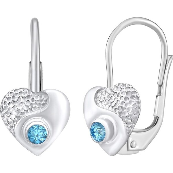 Ligot Strieborné náušnice srdce s prírodným modrým topásom Swarovski 46720053