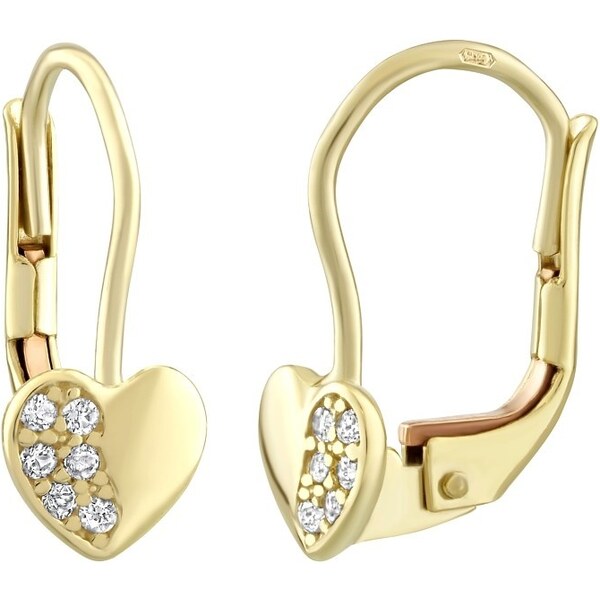 Ligot Zlaté náušnice srdiečka s prírodným čírym topásom Swarovski 61156402