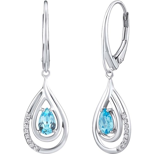 Ligot Strieborné visiace náušnice s prírodným svetlo modrým topásom 61156405