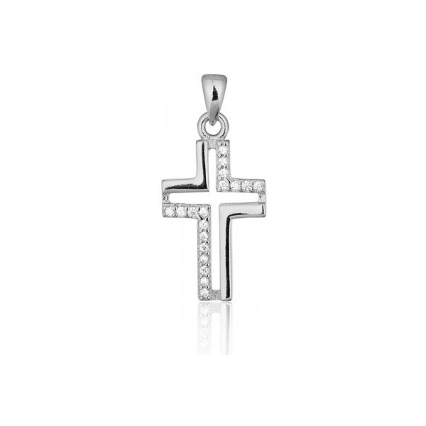 Ligot Strieborný prívesok krížik so zirkónmi 46720394
