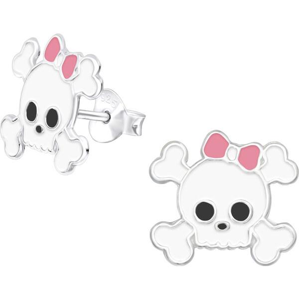 MAJYA Strieborné náušnice LEBKA s mašľou 10713 64581335