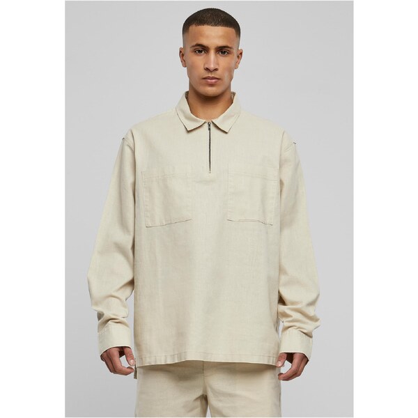 Urban Classics Cotton linen polo shirt with zipper softseagrass 66077316