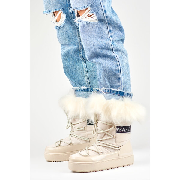 primohurt Béžové dámske snehule s ozdobnou kožušinkou 58255755