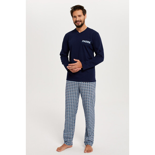 Italian Fashion Pánske bavlnené pyžamo Jaromir tmavomodré, Farba 46850907