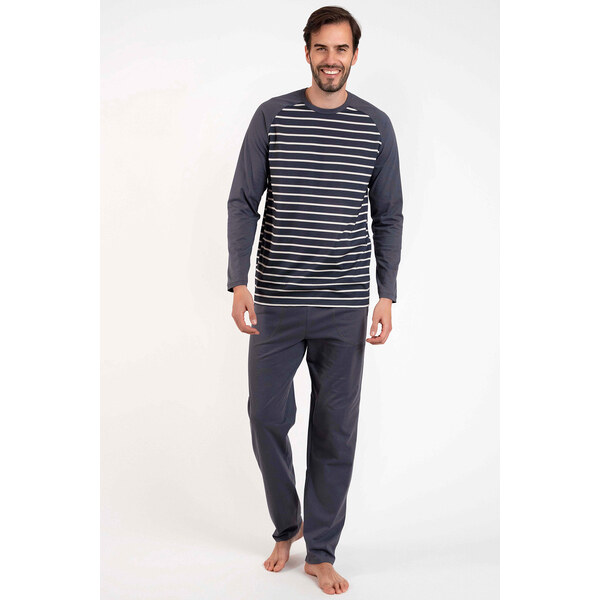 Italian Fashion Pánske bavlnené pyžamo pásikavé Lars grafitové, Farba 46850908