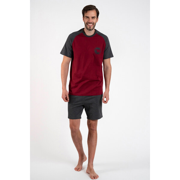 Italian Fashion Pánske bavlnené pyžamo krátke Morten bordové, Farba 46850912