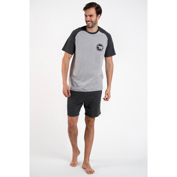 Italian Fashion Pánske bavlnené pyžamo krátke Morten šedé, Farba šedá 46850913