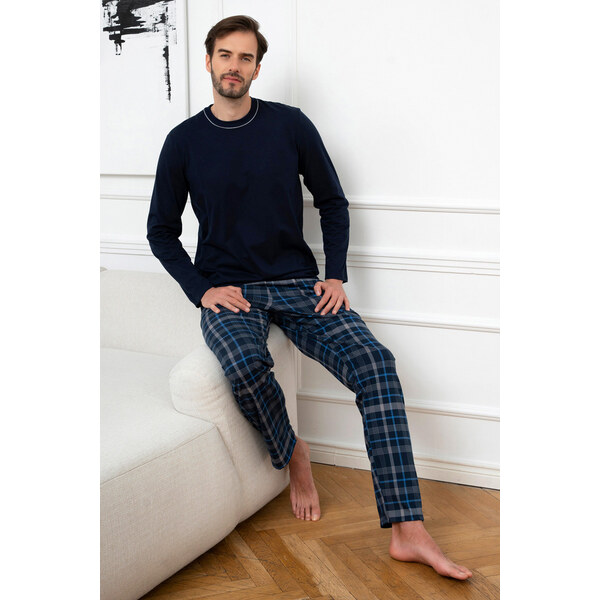 Italian Fashion Pánske bavlnené pyžamo Ruben tmavomodré, Farba 46850914