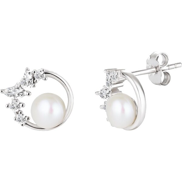 Preciosa Nežné strieborné náušnice so zirkónmi a riečnou perlou 66589484