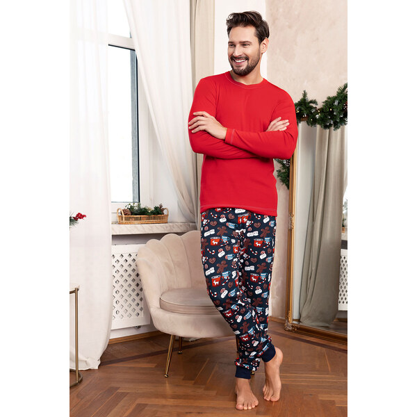 Italian Fashion Vianočné pánske pyžamo Rojas mega soft červené, Farba 46952158