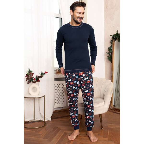 Italian Fashion Vianočné pánske pyžamo Rojas mega soft tmavomodré, 46952159
