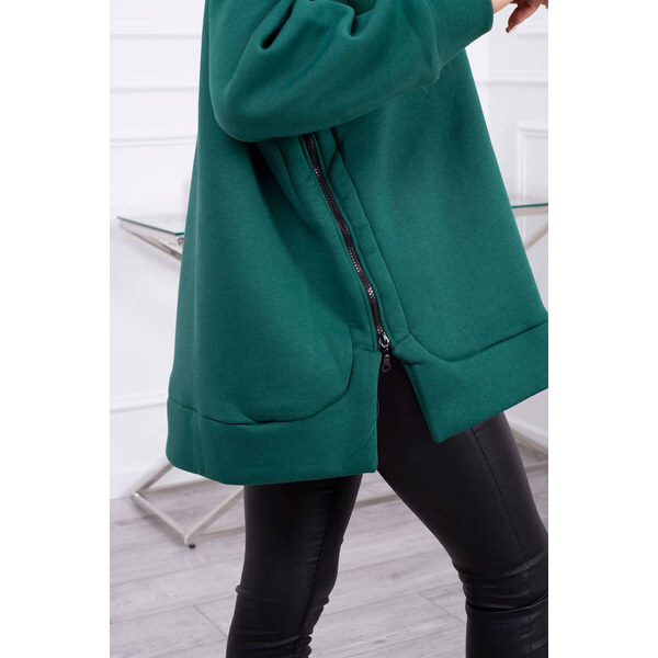 K-Fashion Zateplená mikina so zipsom na boku tmavo zelená 44560599