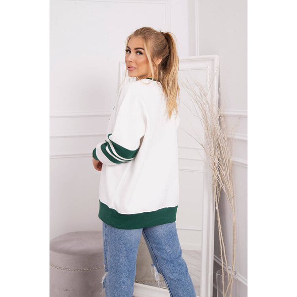 K-Fashion Zateplená mikina Malibu ecru+ tmavo zelená 44560641