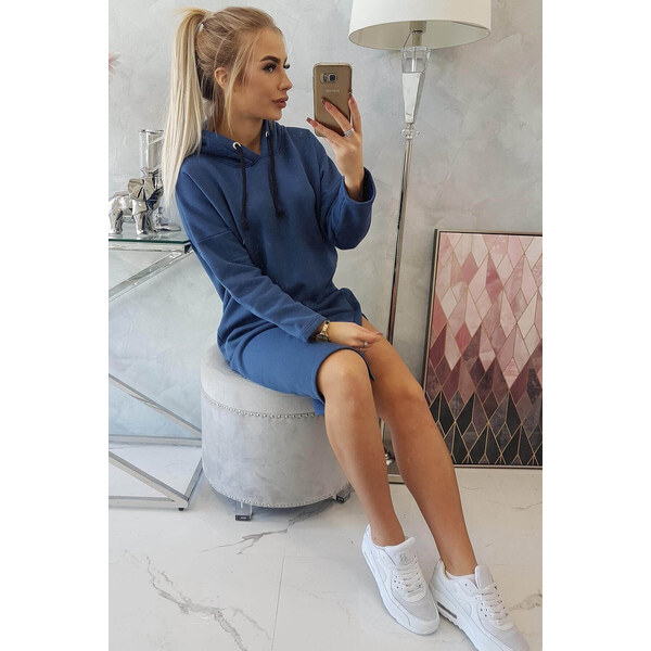 K-Fashion Šaty s kapucňou a bočným rázporkom z džínsoviny 49758971