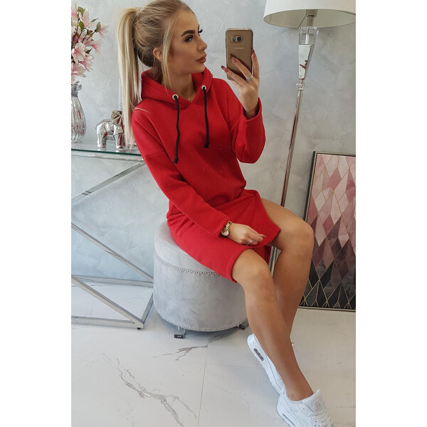 K-Fashion Šaty s kapucňou a bočným rázporkom červené 49758975