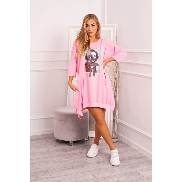 K-Fashion Šaty s potlačou a rozšíreným spodným dielom svetlo ružové 49759111