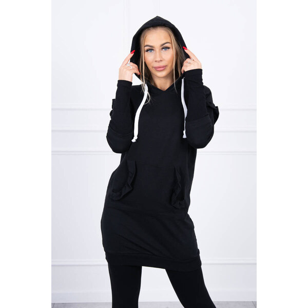 K-Fashion Šaty s ozdobnými volánikmi a kapucňou čiernej farby 49759437