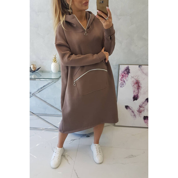 K-Fashion Zateplené šaty s kapucňou mocca 49759709