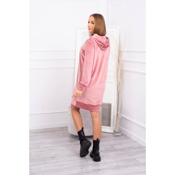 K-Fashion Velúrové šaty s kapucňou tmavo ružové 49759718