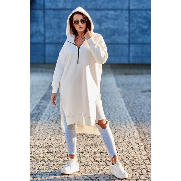 K-Fashion Zateplená mikina s bočnými rázporkami ecru 49771308