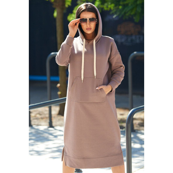 K-Fashion Dlhé šaty s kapucňou tmavo béžová 49771358