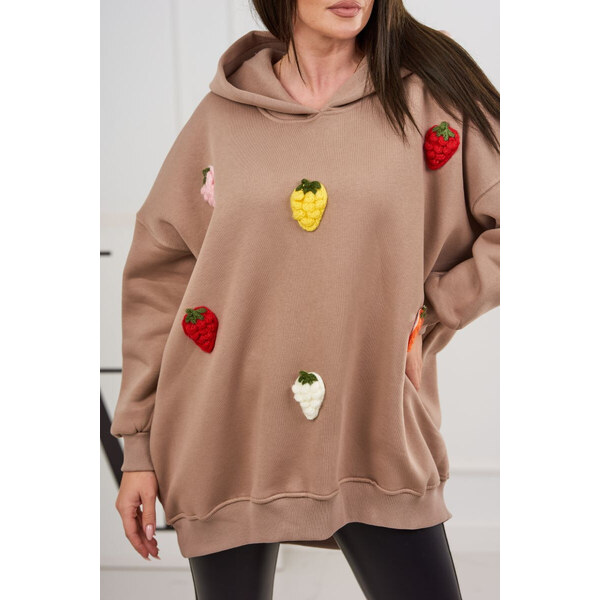 K-Fashion Zateplená mikina s jahodovým motívom tmavo béžová 49781439